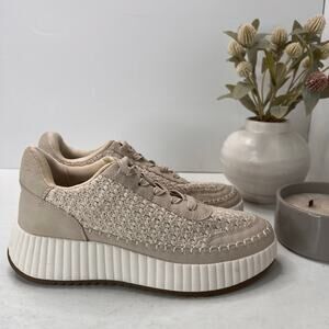 Dolce Vita Dolan Woven Textile Lace Up Platform Sneaker Cream/Tan Women's 9